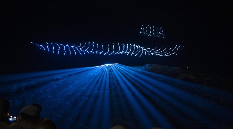 nighttime drone light show in Matera by Allumee