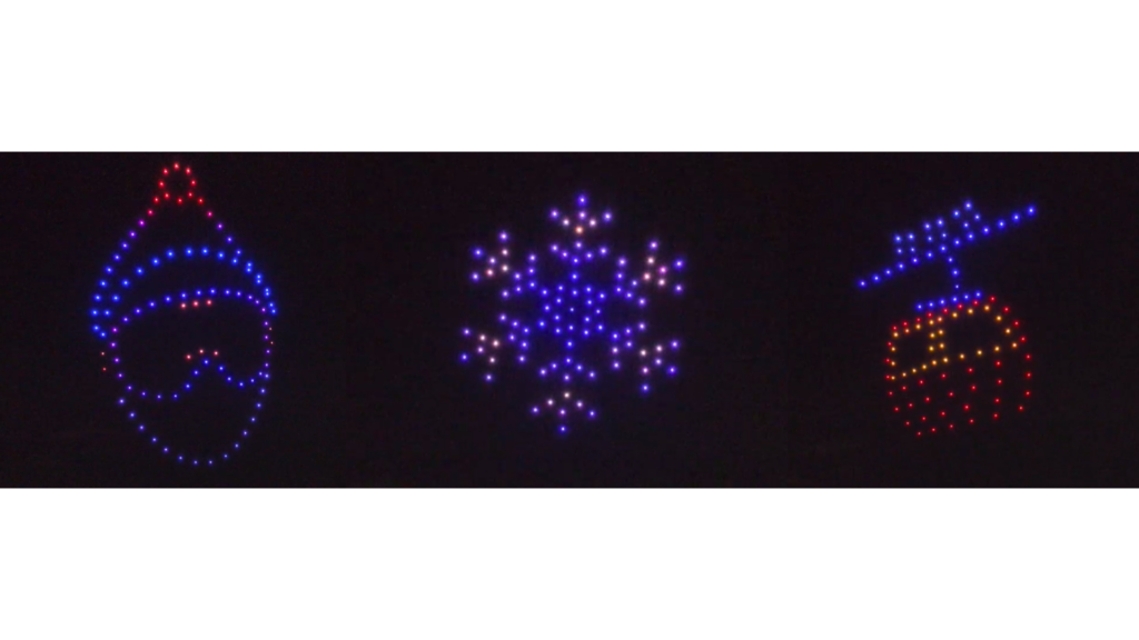 formas hechas durante un espectáculo de drones en Arcs 1800