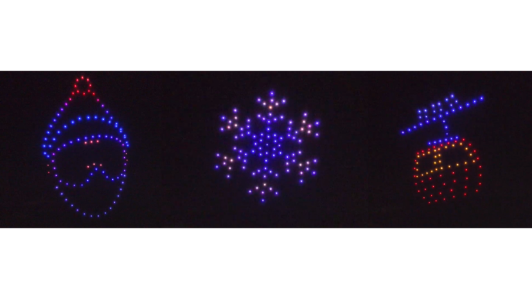 forme realizzate durante uno spettacolo di droni ad Arcs 1800