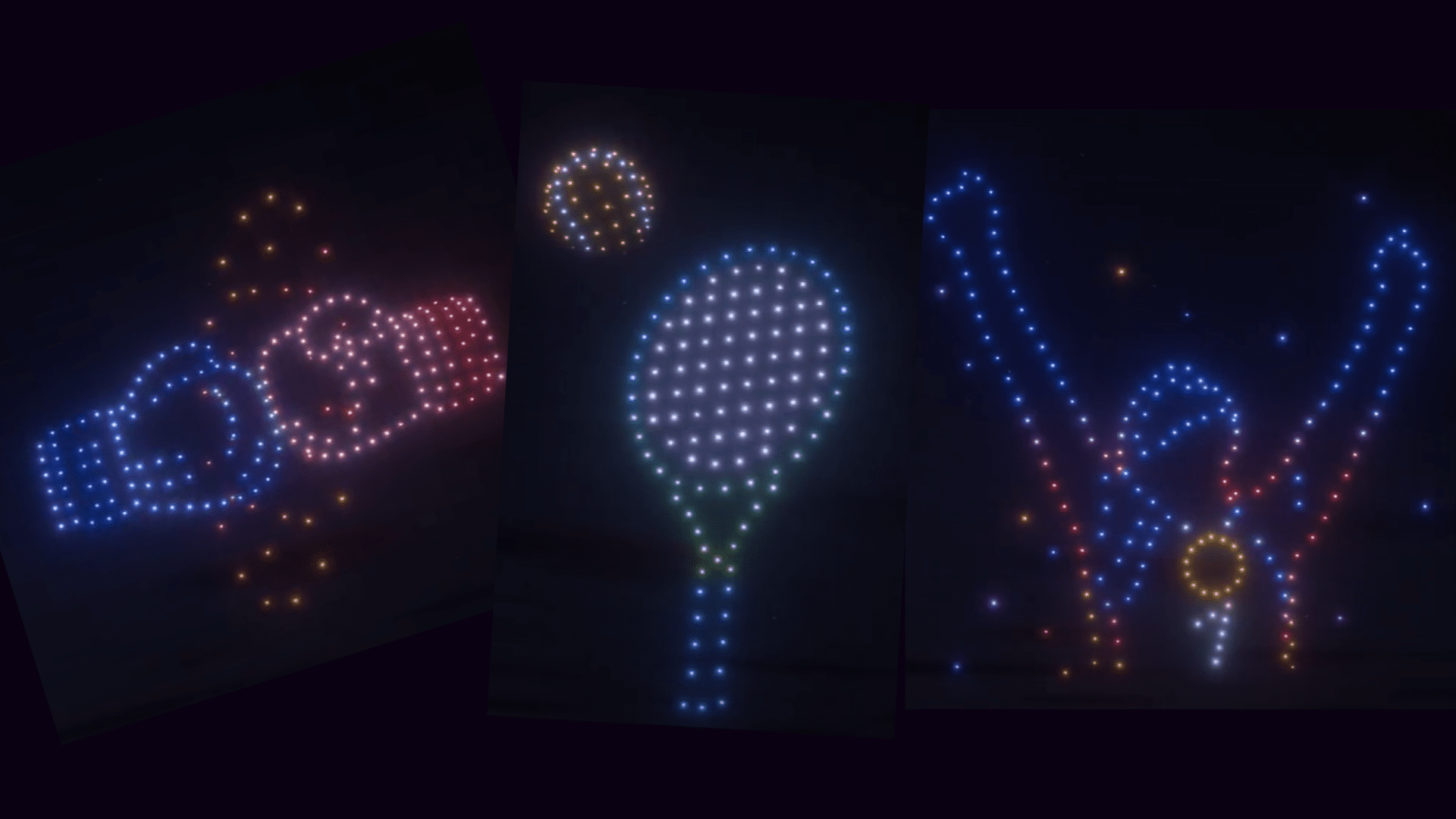 أشكال الألعاب الأولمبية خلال عرض الطائرات بدون طيار في شاتورو