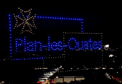 Logotipo de Plan-les-Ouates formado por drones