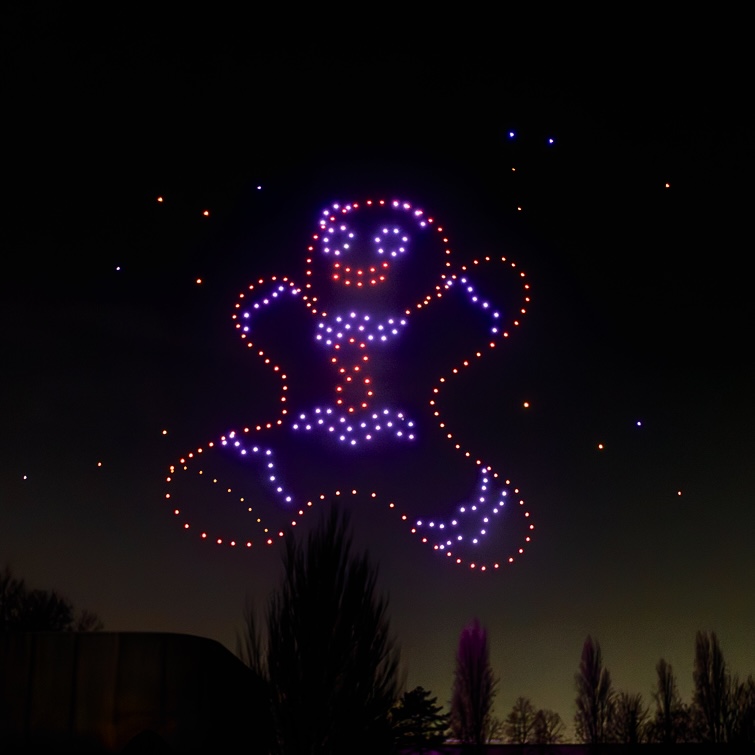 muñeco de pan de especias creado durante el espectáculo de drones en Villeneuve-la-Garenne